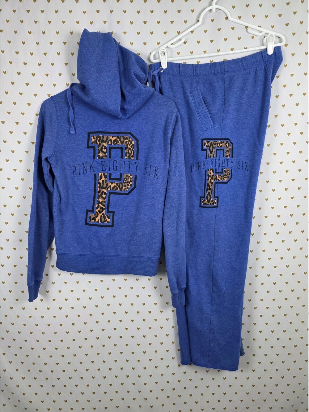 Victoria's Secret PINK Leopard P Eighty Six Hoodie Sweatpants Set XS Y2K Outfit